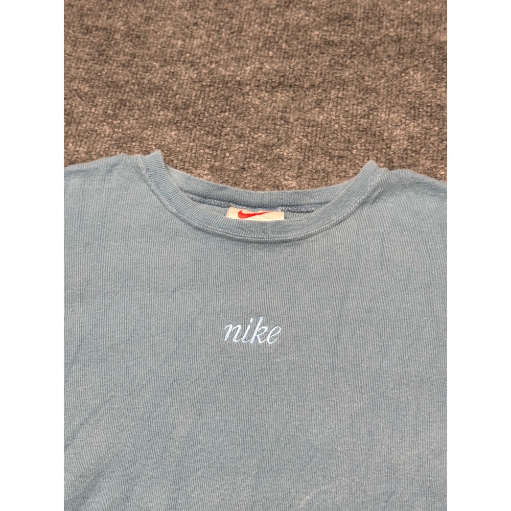 Vintage Nike Baby Tee Light Blue Ribbed Embroidered Script Logo Shirt Womens M - Picture 10 of 11